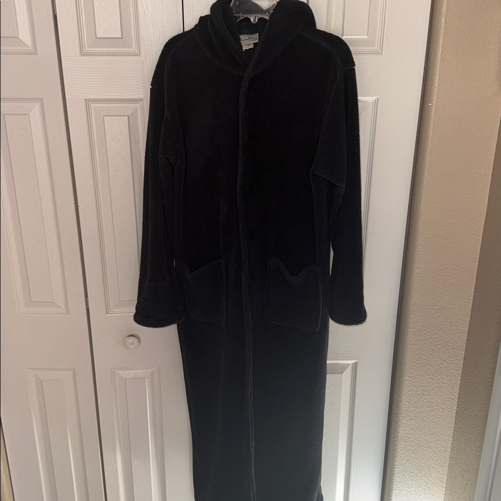 Chico's M/L Hooded button down Robe blue 🐈‍⬛